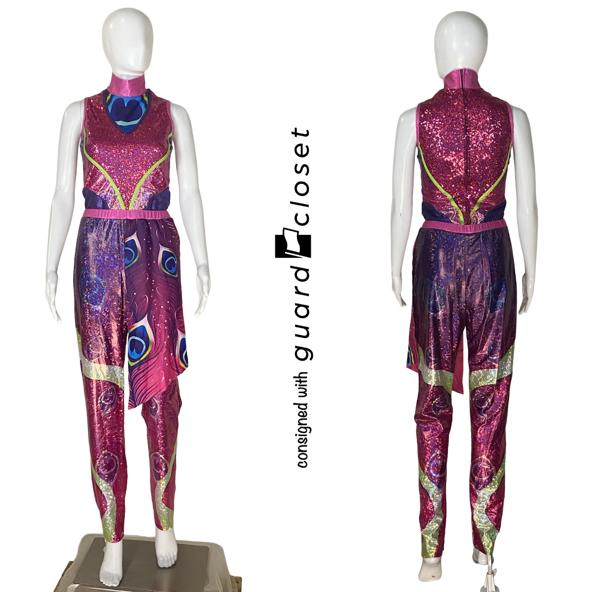 Pink Purple Blue Silver Peacock Bird Skirted Open Shoulder and Sleeveless Unitards  | Dance Sophisticates | Set of 15
