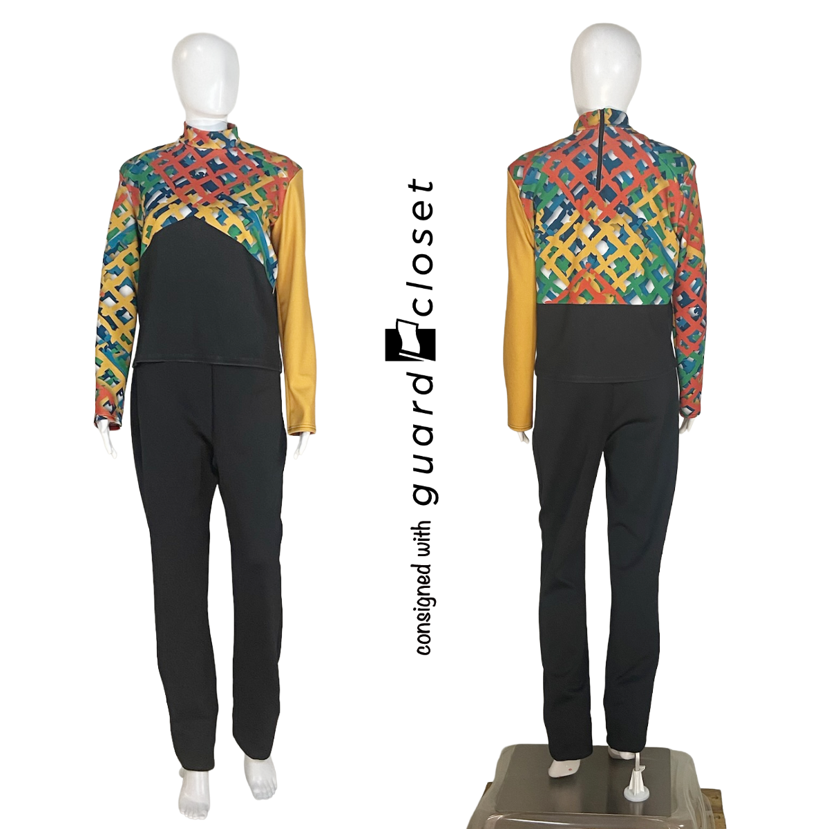 22 Gold Multi Color Mesh Pattern Tops and Solid Black Bib Pants by Digital Performance Gear