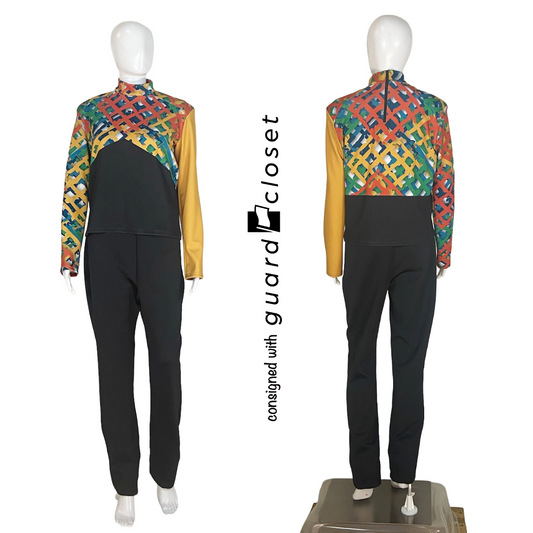 22 Gold Multi Color Mesh Pattern Tops and Solid Black Bib Pants by Digital Performance Gear