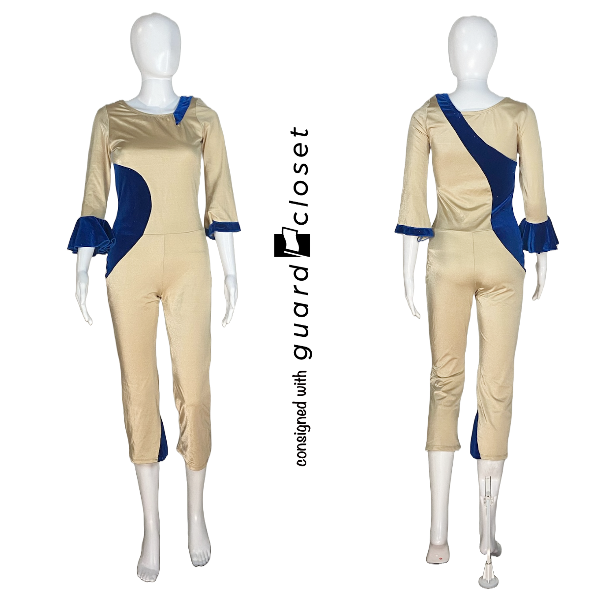 10 Ivory Blue Elbow Sleeve Capri Length Unitards by Algy