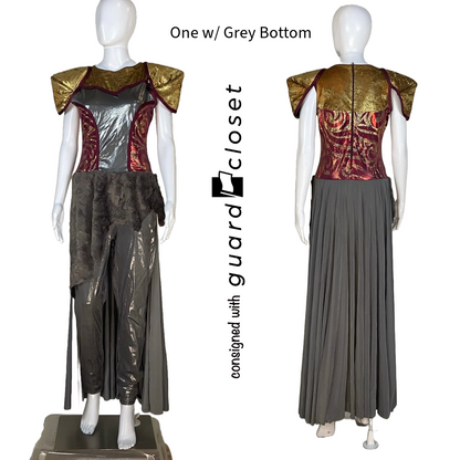 17 Burgundy Gold Grey Unitard w/ Skirted Back by Georgie Girl