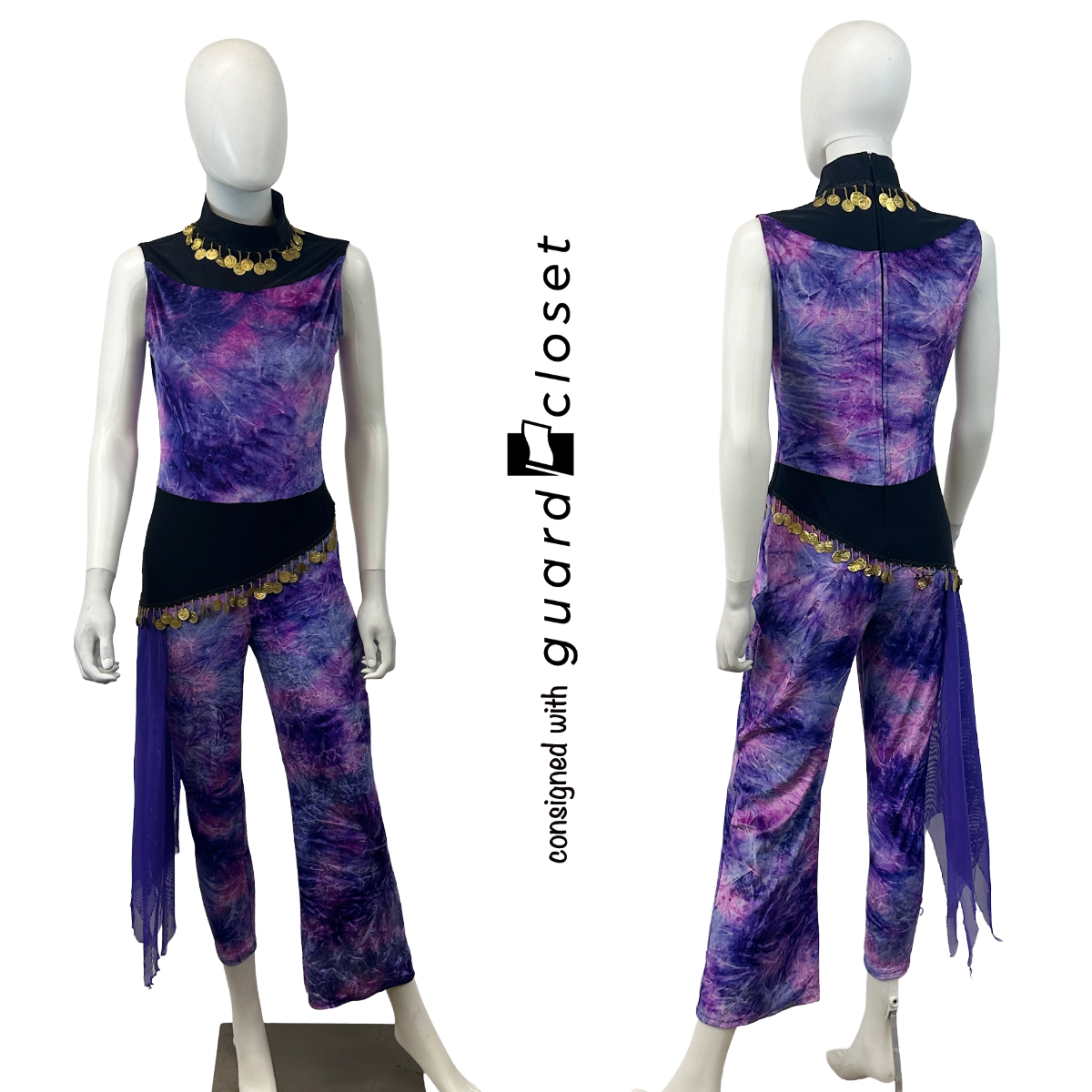 11 Purple & blue glitter coin unitards with chiffon skirt by Viscaria