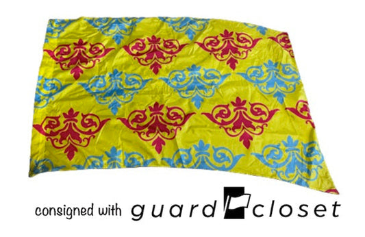 15 Neon Yellow Pink Blue Damask Flags by R&S Marching Arts