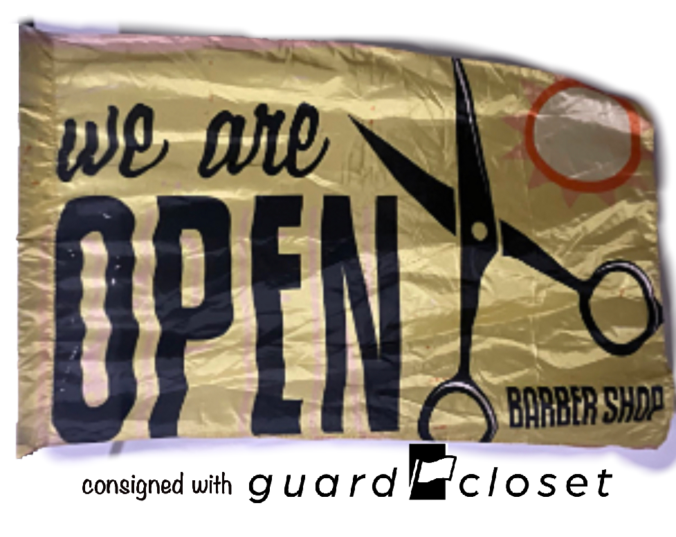 12 yellow "We Are Open" barber shop flags