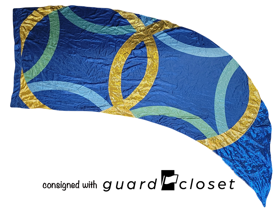 6 blue gold ring circle R&S Marching Arts swing flags