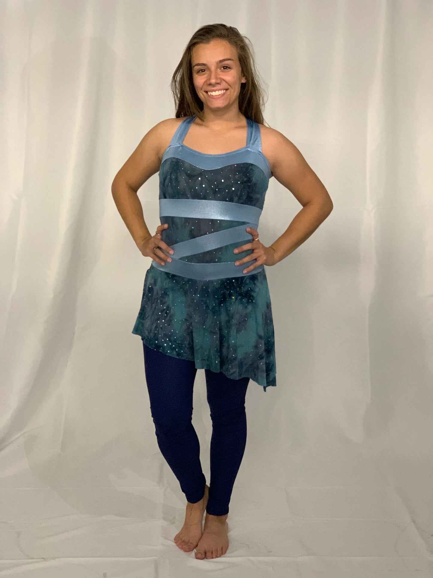 9 Navy green light Blue sleeveless Unitards With Attached Skirts- A Wish Come True