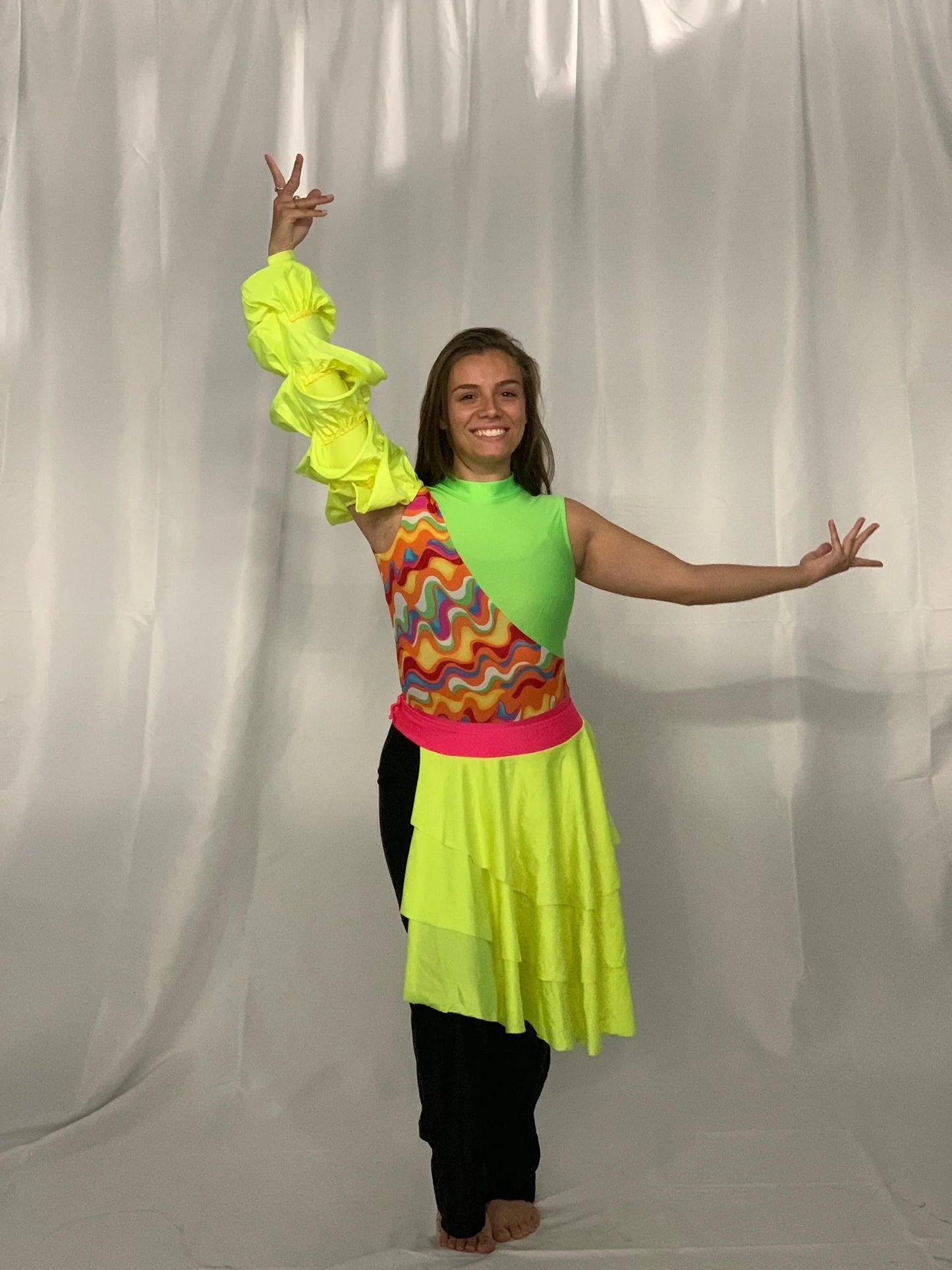 12 Green, Black, Pink, Yellow Unitards With Attached Sleeve And Skirt by Team Go Figure