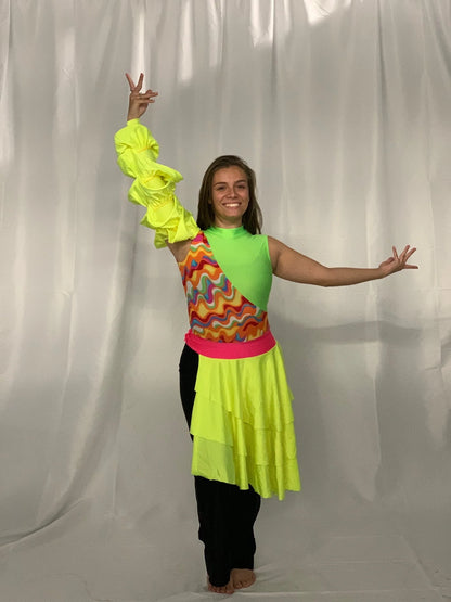 12 Green, Black, Pink, Yellow Unitards With Attached Sleeve And Skirt by Team Go Figure