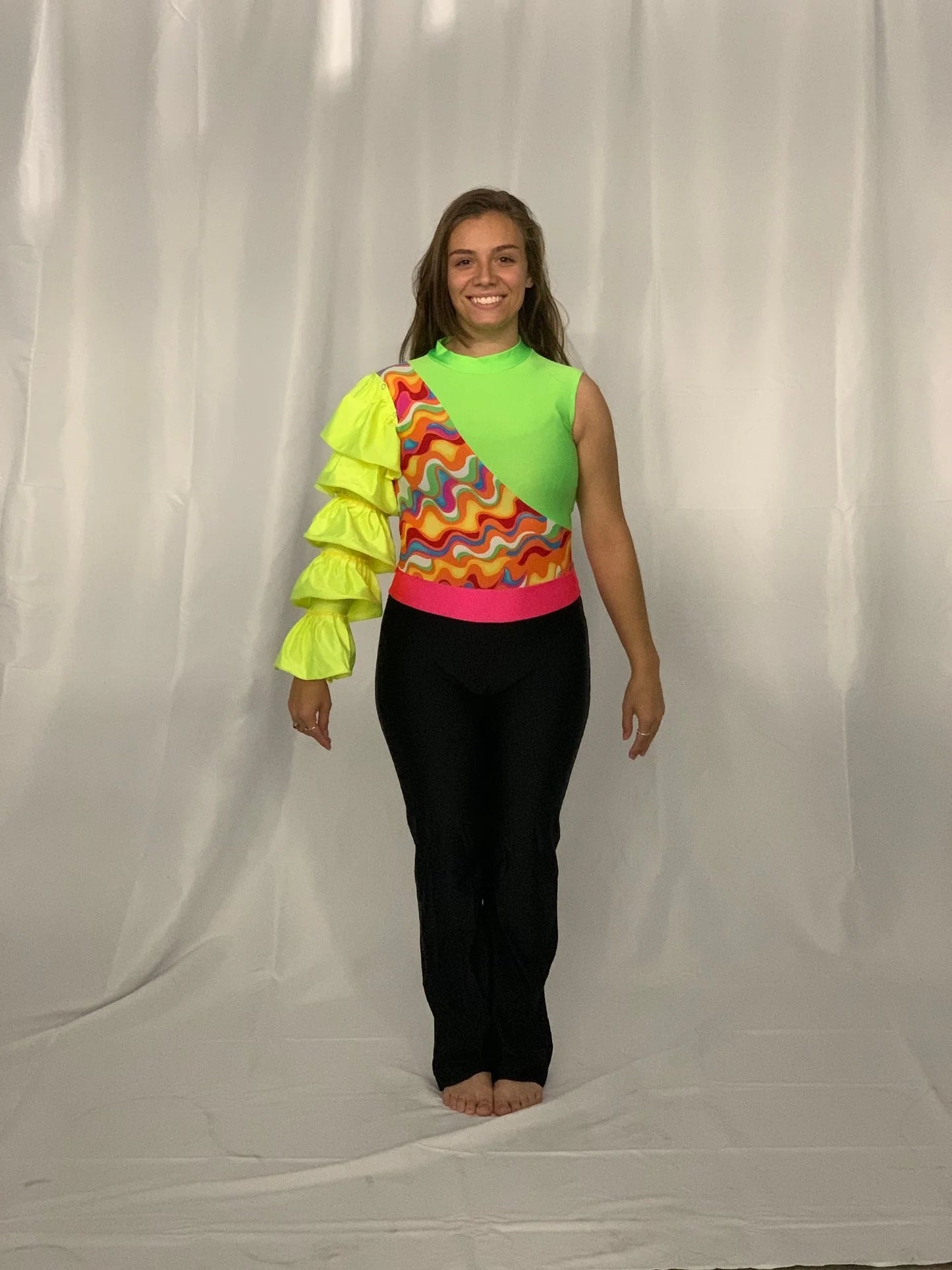 12 Green, Black, Pink, Yellow Unitards With Attached Sleeve And Skirt by Team Go Figure
