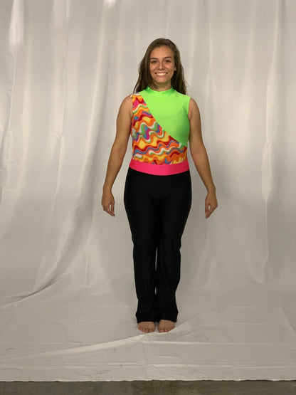 12 Green, Black, Pink, Yellow Unitards With Attached Sleeve And Skirt by Team Go Figure