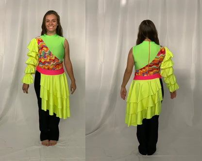 12 Green, Black, Pink, Yellow Unitards With Attached Sleeve And Skirt by Team Go Figure