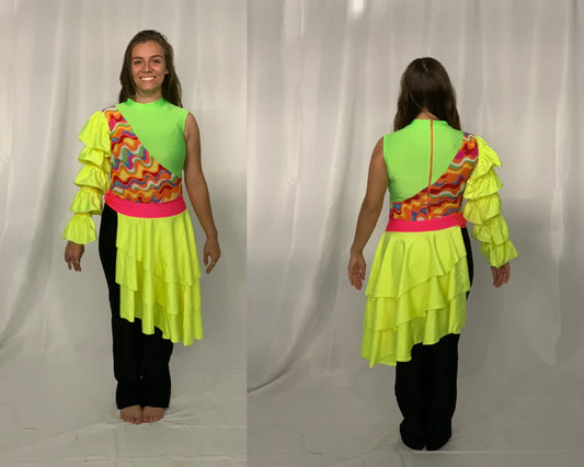 12 Green, Black, Pink, Yellow Unitards With Attached Sleeve And Skirt by Team Go Figure