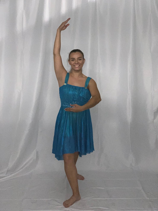 12 aqua sequin dresses w/ attached lime green biketard
