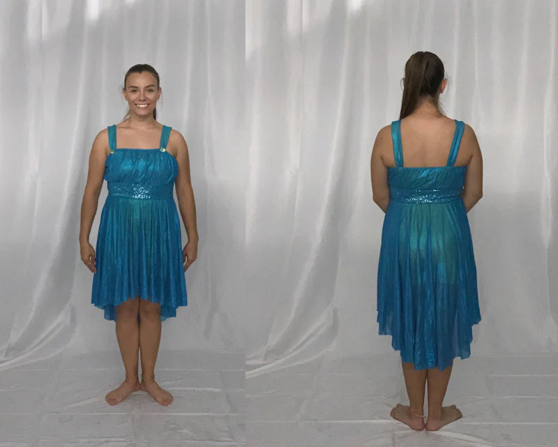 12 aqua sequin dresses w/ attached lime green biketard