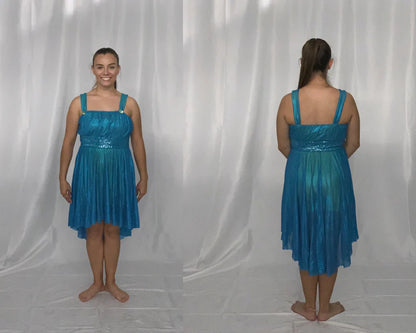 12 aqua sequin dresses w/ attached lime green biketard
