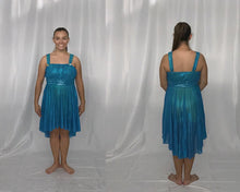 Load image into Gallery viewer, 12 aqua sequin dresses w/ attached lime green biketard
