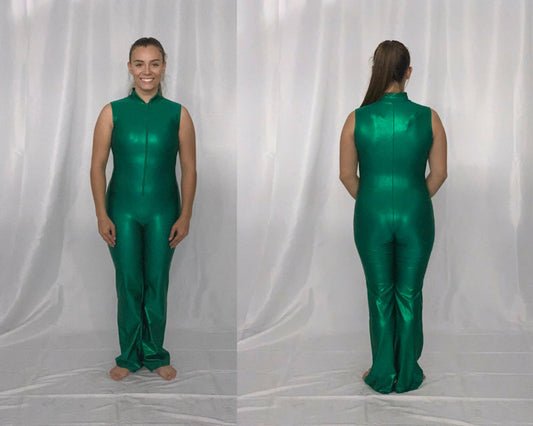 11 solid green sleeveless Baltogs unitards