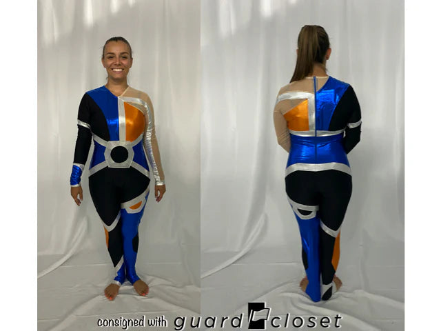 8 orange blue black silver Team Go Figure! long sleeve unitards