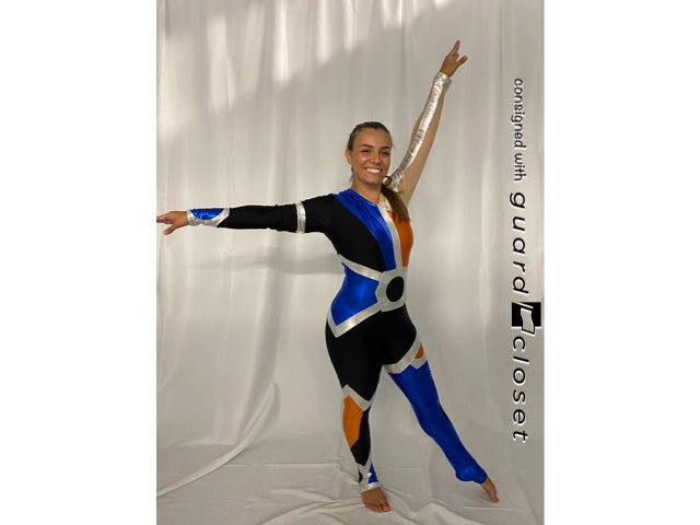 8 orange blue black silver Team Go Figure! long sleeve unitards