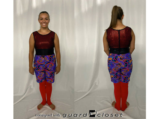 18 red black unitards w/attached multicolor shorts by Dance Sophisticates