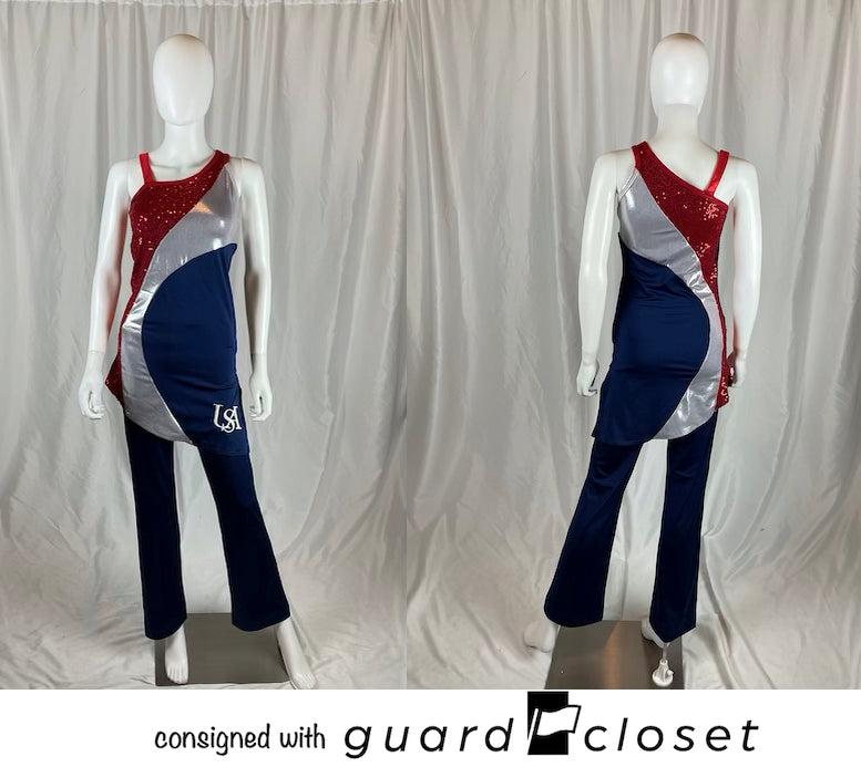 20 red silver blue sleeveless tunics with navy pants patriotic USA Style Plus