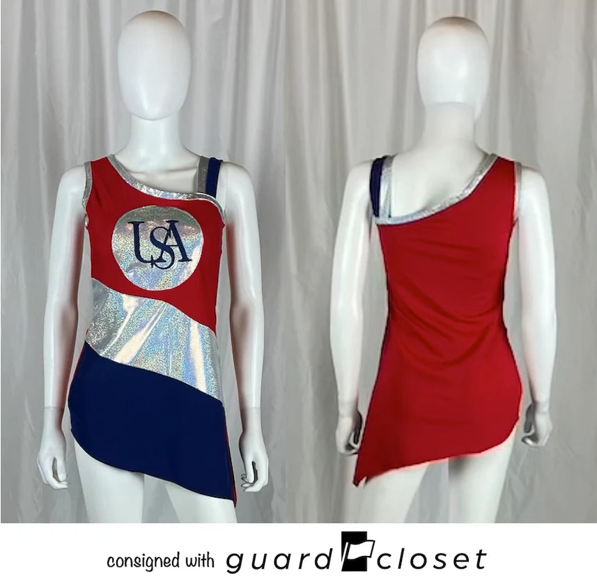 26 red white blue silver "USA" patriotic sleeveless tunics