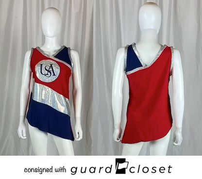 26 red white blue silver "USA" patriotic sleeveless tunics