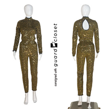 Load image into Gallery viewer, 12 Gold Long Sleeve Unitard with Side Cutouts and Keyhole Back
