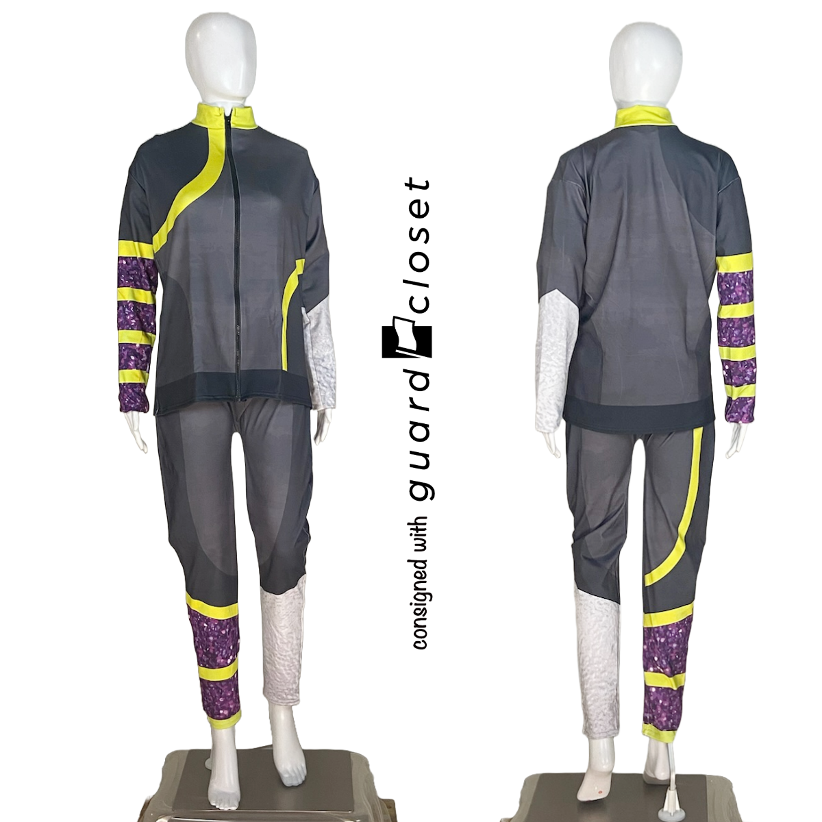 70 Gray Neon Yellow Purple Black Jackets and Unitards by Synced Up Designs
