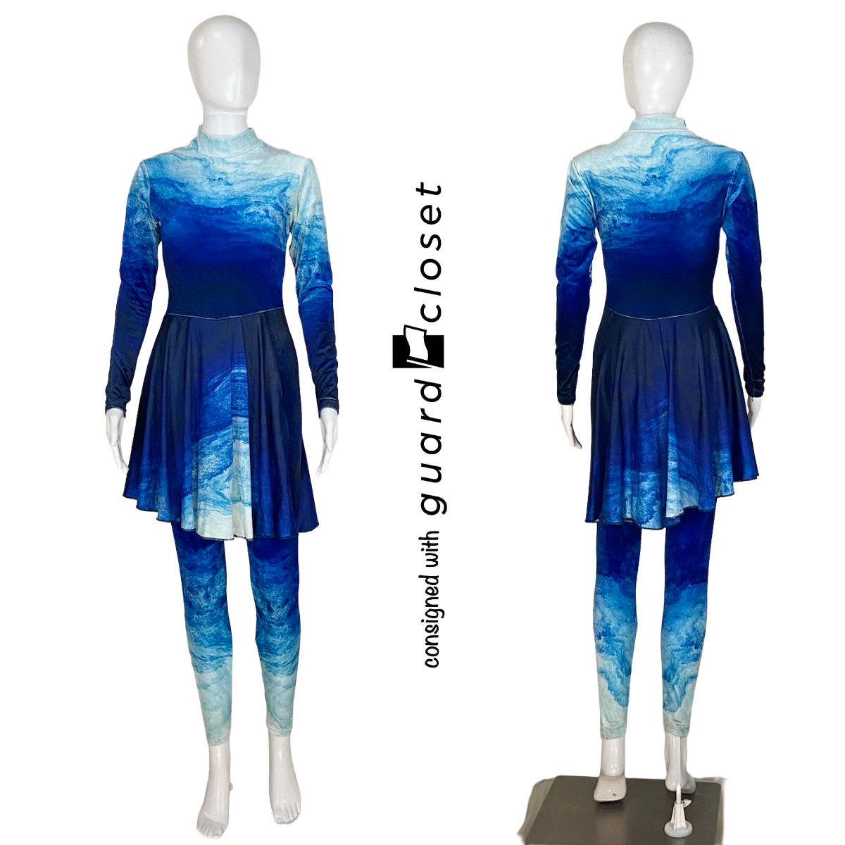 6 Shades of Blue Water Long Sleeve Unitards by Showday