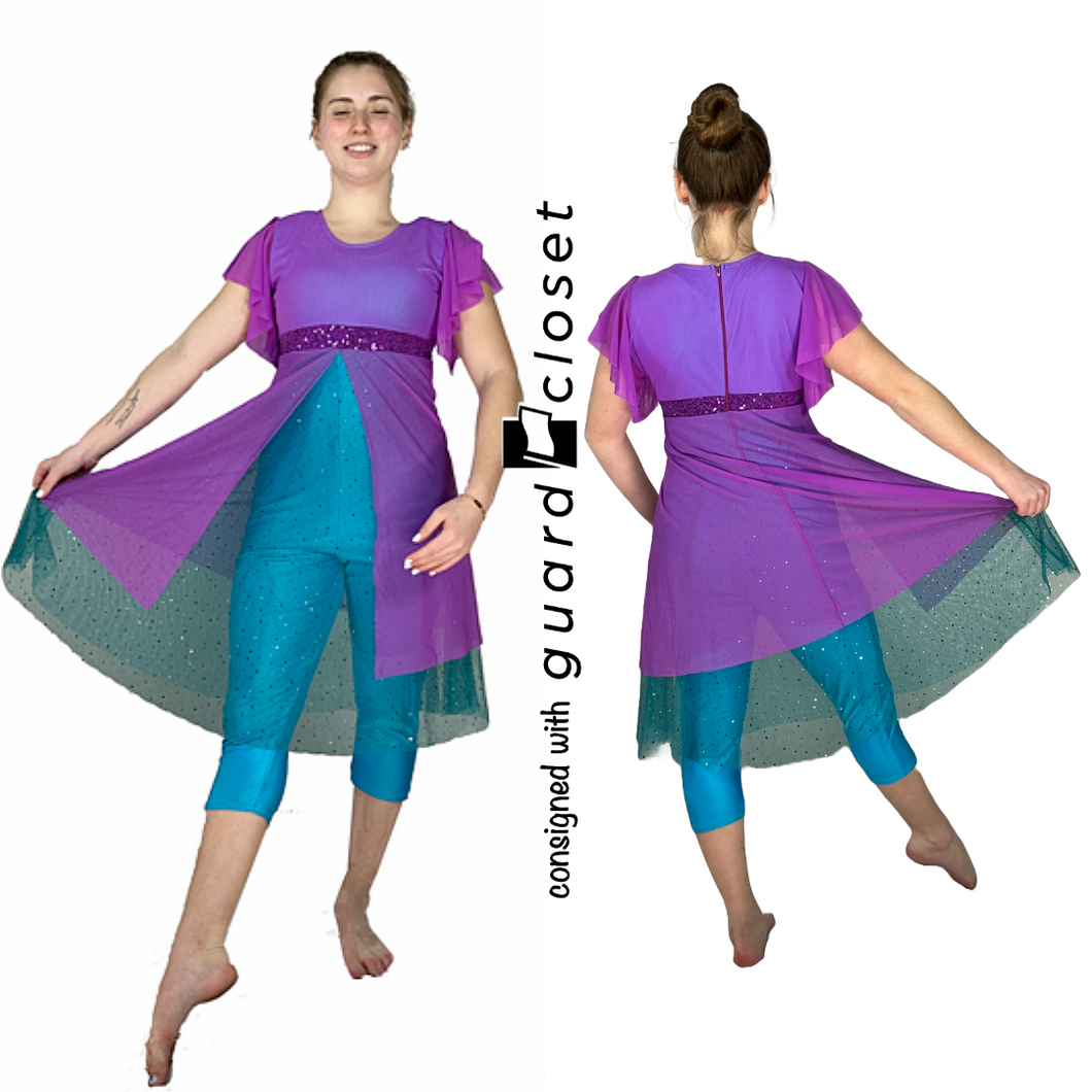 16 Purple Teal Sequin Capri Creative Costume & Designs Unitards