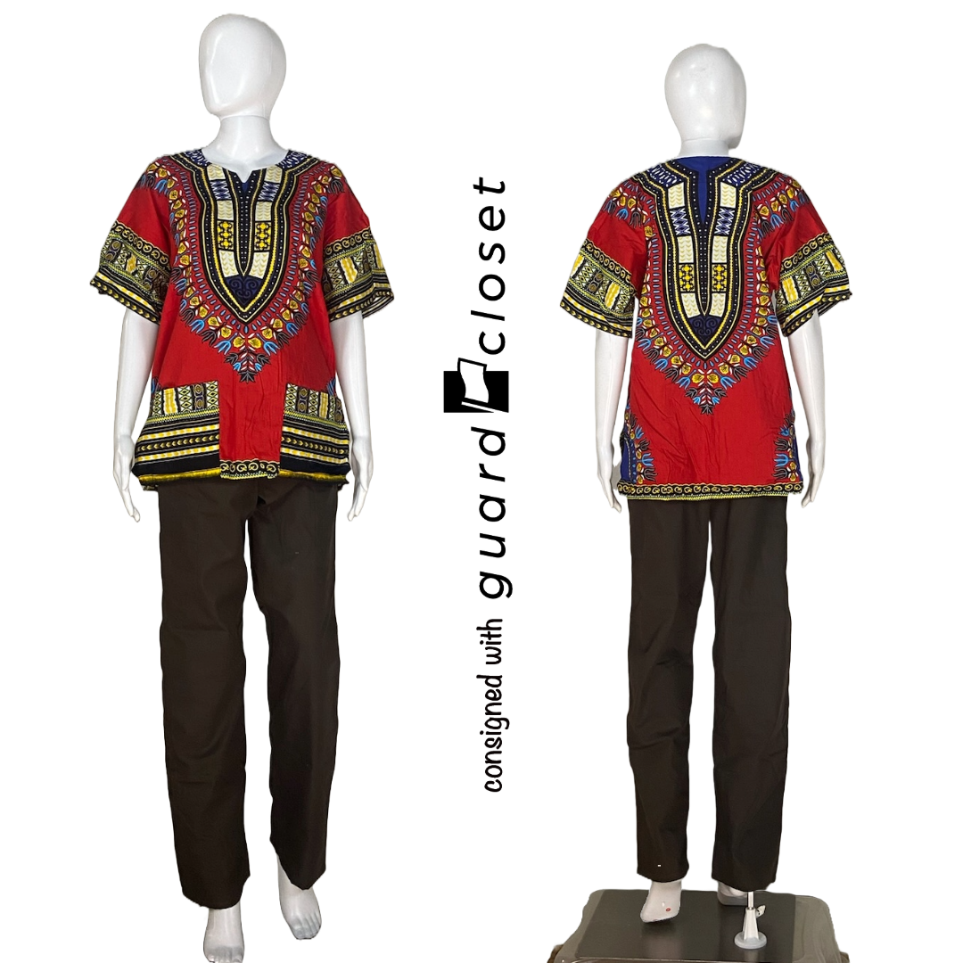 38 Dashiki Red Short Sleeve Klub Kool Smocks & 47 Brown Scrub Pants by Klub Kool