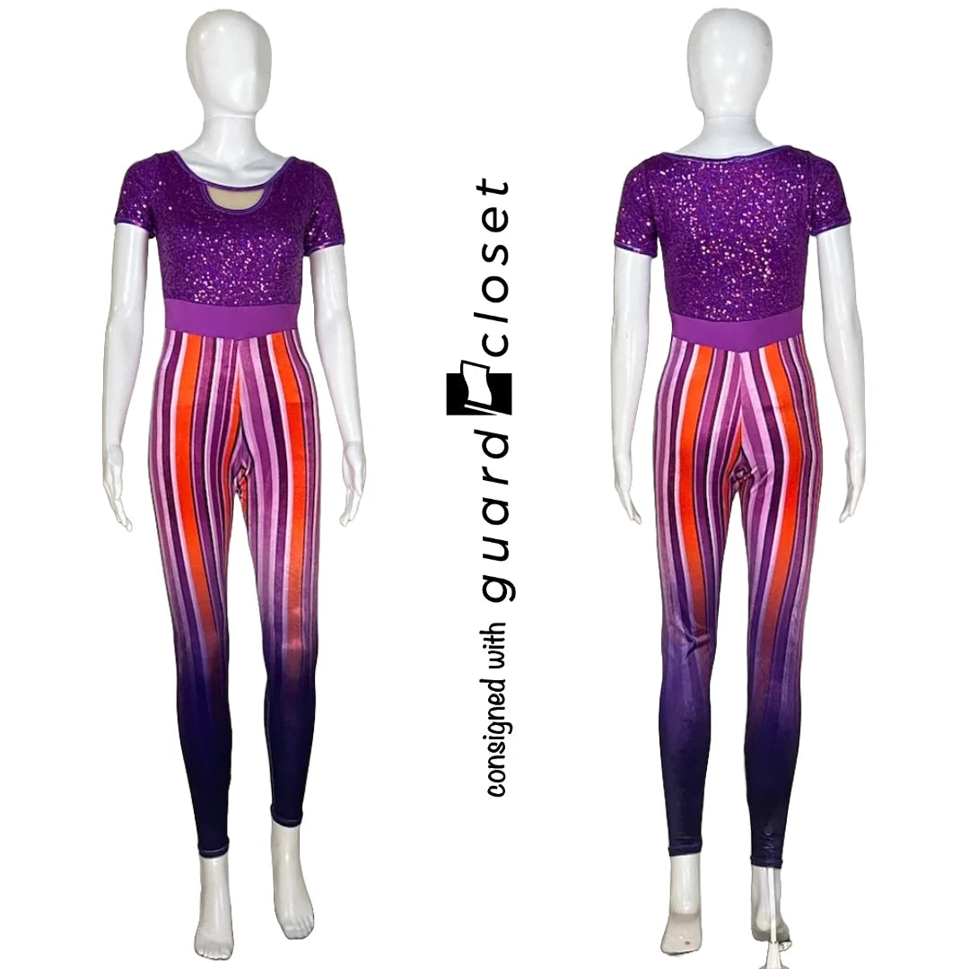14 purple unitards w/ orange accents by Showday Designs