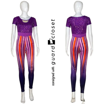 14 purple unitards w/ orange accents by Showday Designs