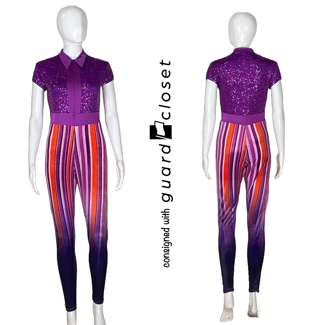 14 purple unitards w/ orange accents by Showday Designs