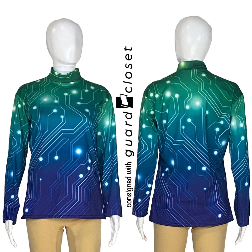 25 blue green long sleeve circuit board performance tops by DPG