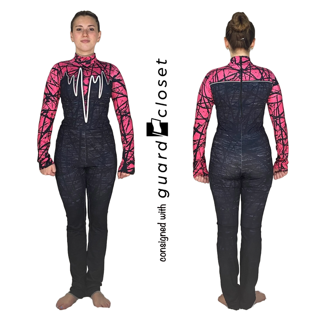 22 Hot Pink Black Pulse Long Sleeve Unitards by Style Plus