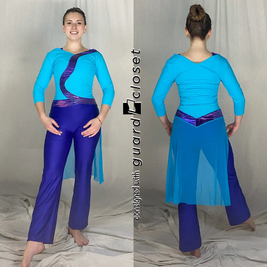 19 solid purple bib unitards + 15 aqua purple tops + 3 solid purple pants