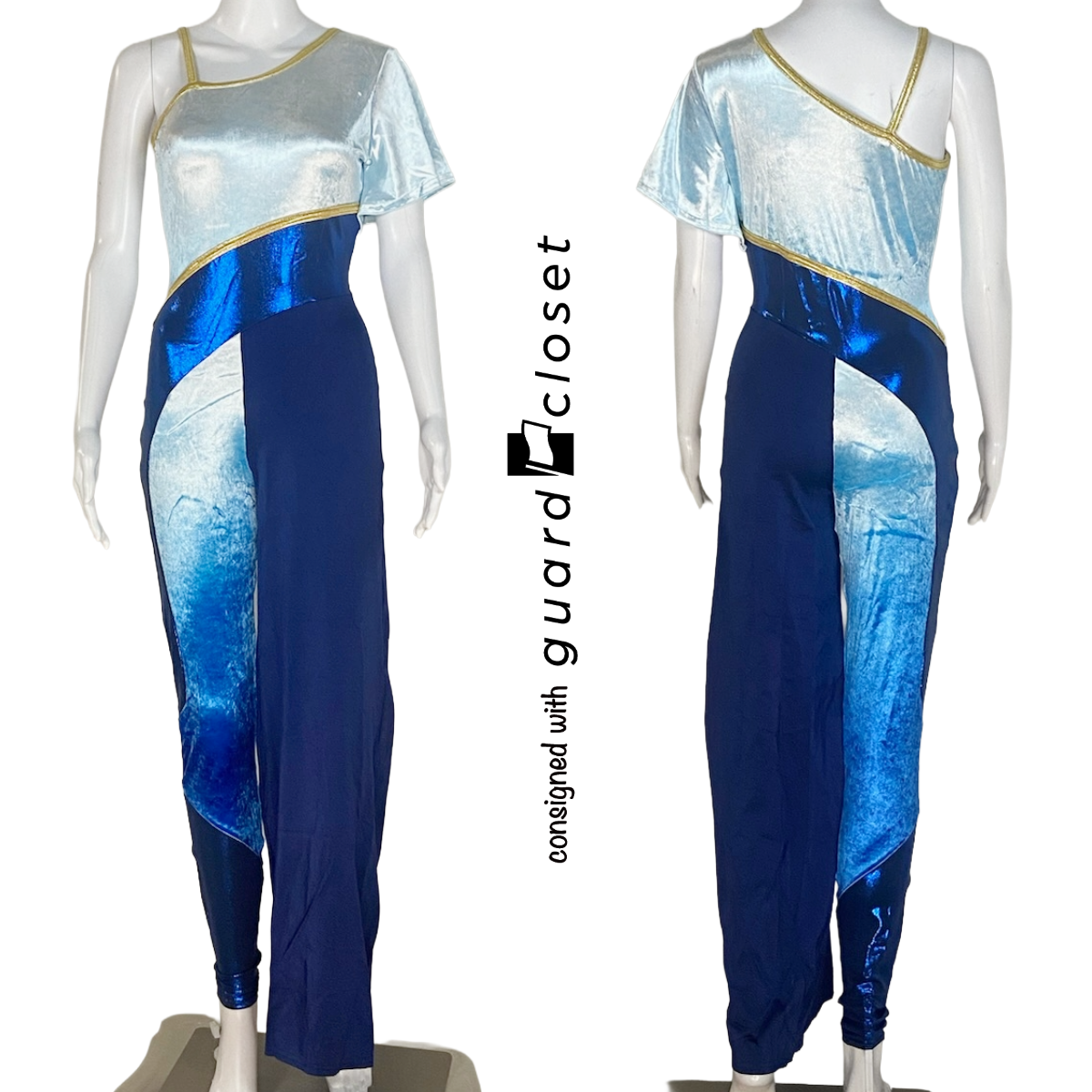 15 Shades of Blue and Gold Asymmetrical Short Sleeve Unitards by Showday