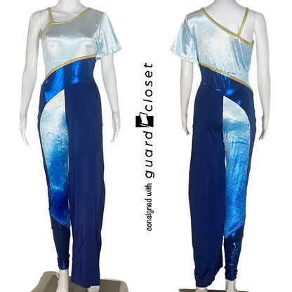 15 Shades of Blue and Gold Asymmetrical Short Sleeve Unitards by Showday