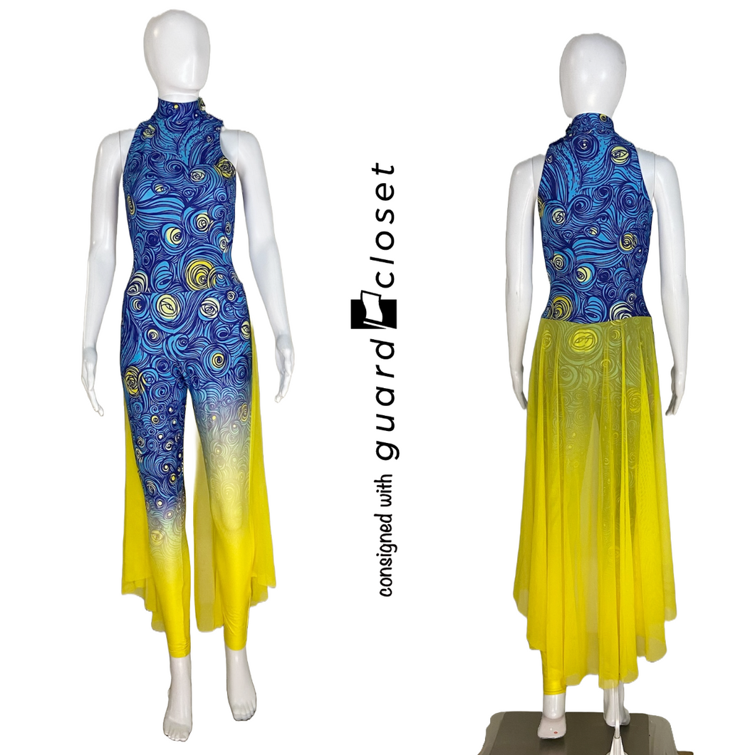 7 Yellow Blue Swirl Unitards With Attached Skirting by A Wish Come True