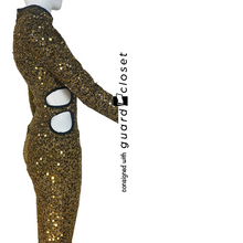 Load image into Gallery viewer, 12 Gold Long Sleeve Unitard with Side Cutouts and Keyhole Back

