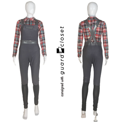 20 Green Red Plaid Leotard with Gray Overalls by Creative Costuming & Designs