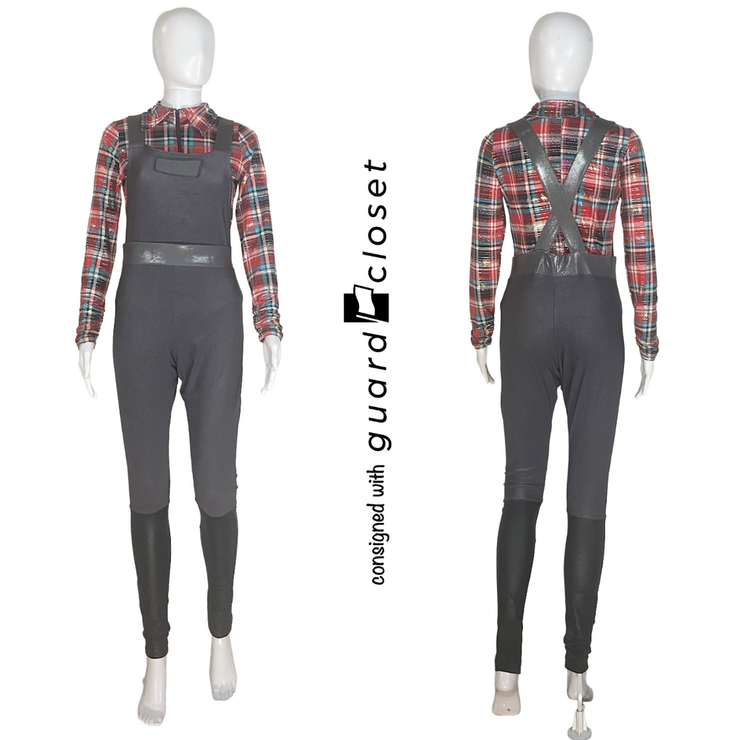 20 Green Red Plaid Leotard with Gray Overalls by Creative Costuming & Designs