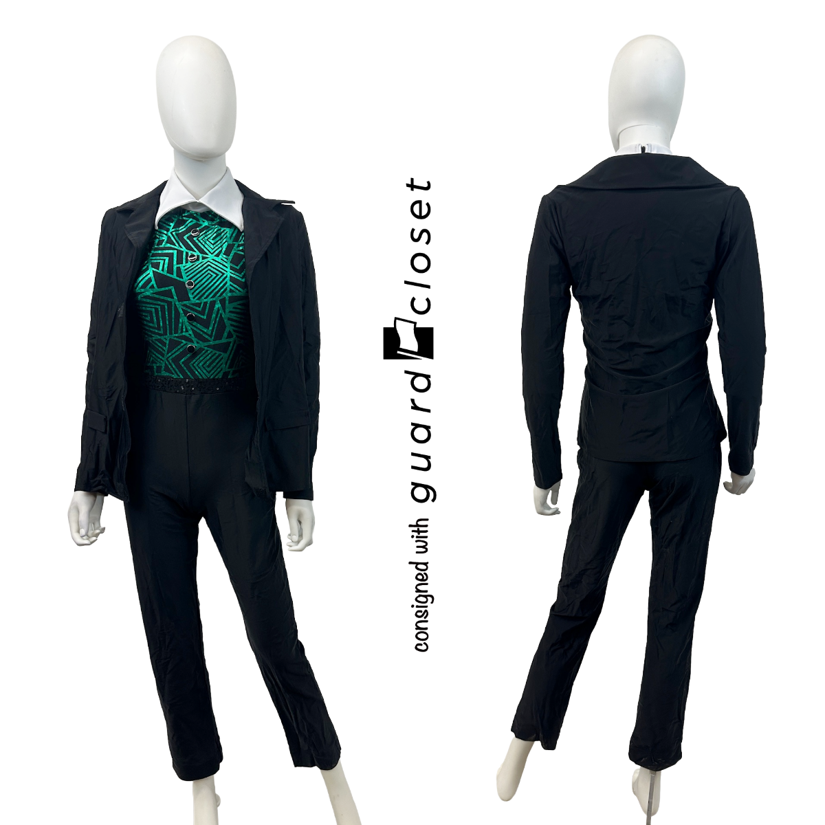 4 Black and green unitard suit with jacket by Band Shoppe