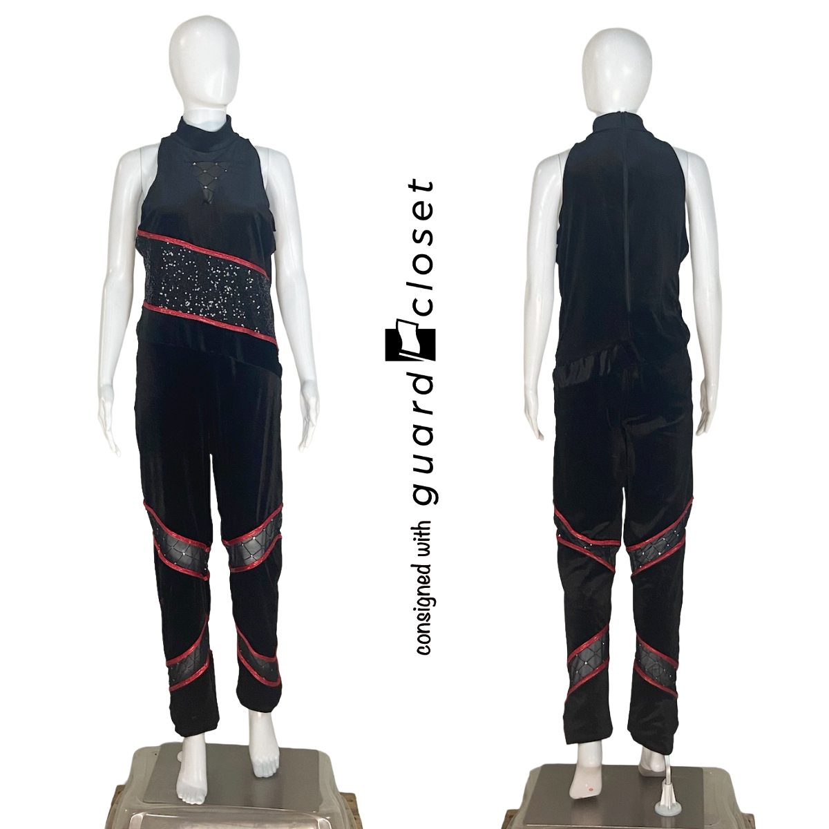 13 Varied Black Unitards and Rompers With Red Accents by Creative Costuming & Designs