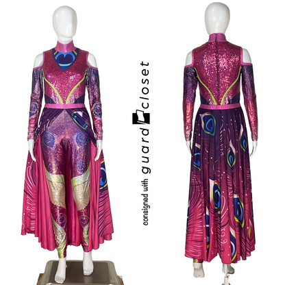 Pink Purple Blue Silver Peacock Bird Skirted Open Shoulder and Sleeveless Unitards  | Dance Sophisticates | Set of 15