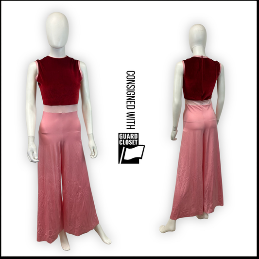 Red velvet and pink lycra unitard dress pants variations | Georgie Girl | Set of 29