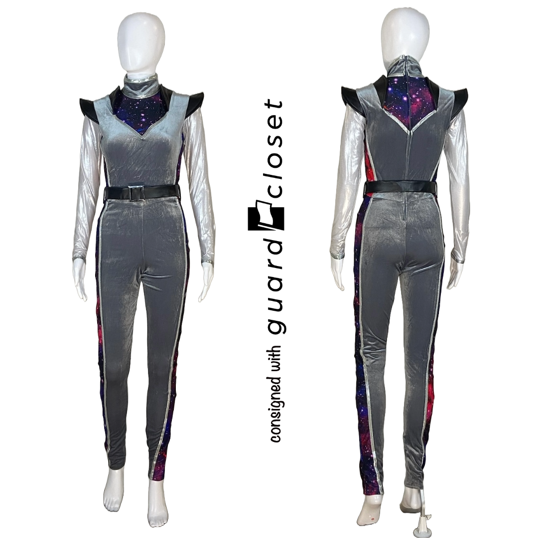 Gray Long Sleeve Unitards w/ Purple & Red Space motif by Dance Sophisticates