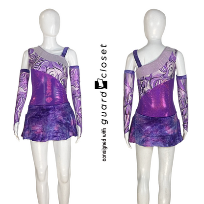10 Pink Purple Abstract Sleeveless Unitards + 1 Mini Skirt Leotard